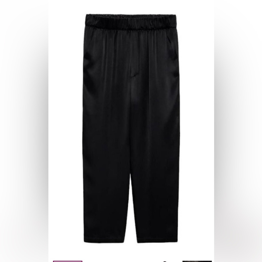 Zara Navy Satin like Ankle Cropped Pants Sz XS
